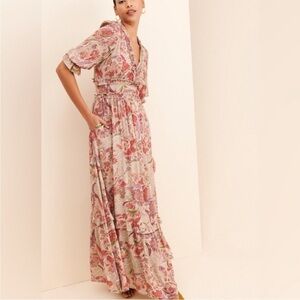 New Anthropologie BTFL-LIFE Floral Ruffle Maxi Dress In Rust! size xSmall